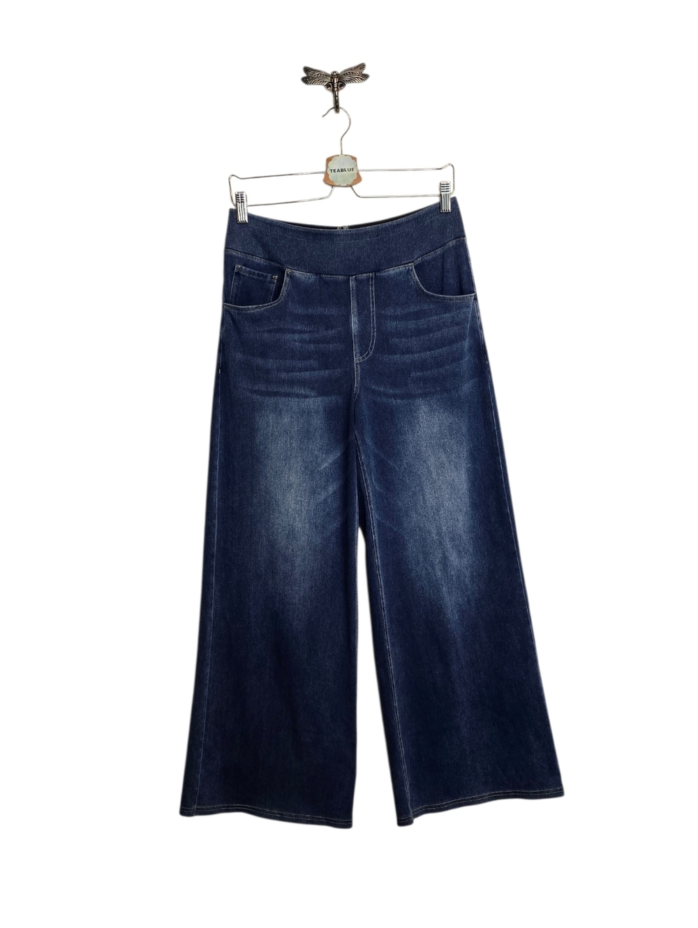 Halara Flex High Waisted Pockets Baggy Wide Leg Jeans Blue Wash Women M Petite - Picture 2 of 12